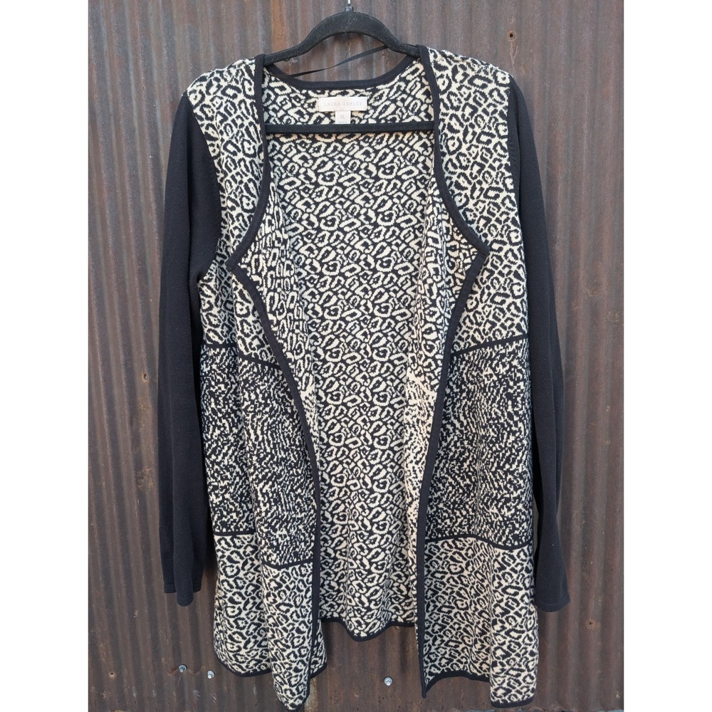 Laura Ashley Leopard‎ Print Cardigan Size XL Cotton Animal Print Drapey Mob Wife